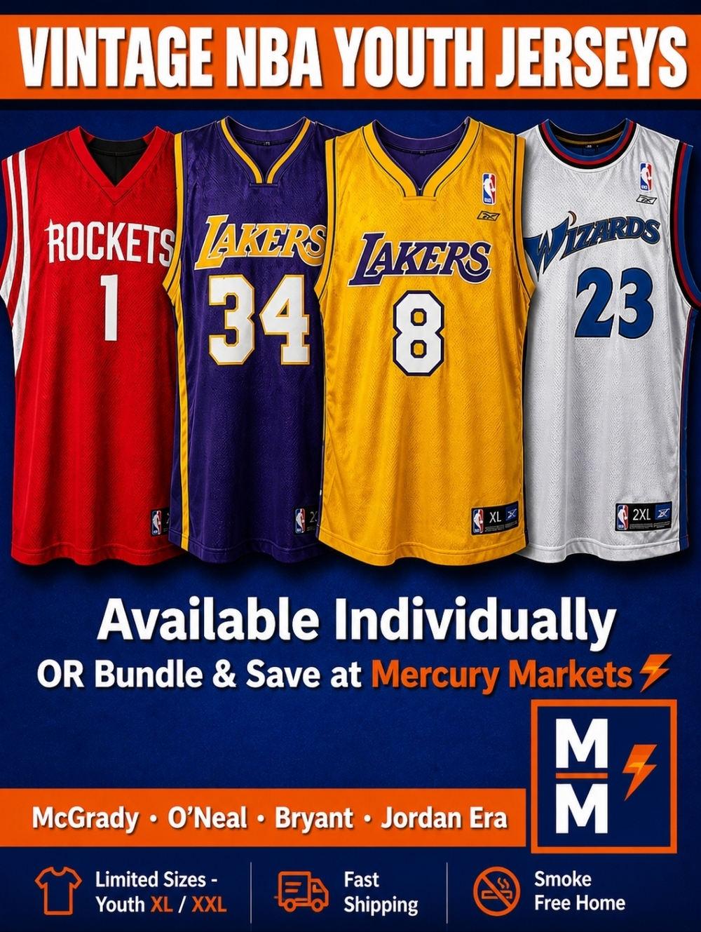 Vintage NBA Youth Jerseys • Lakers Rockets Wizards • Bundle & Save or Buy Single